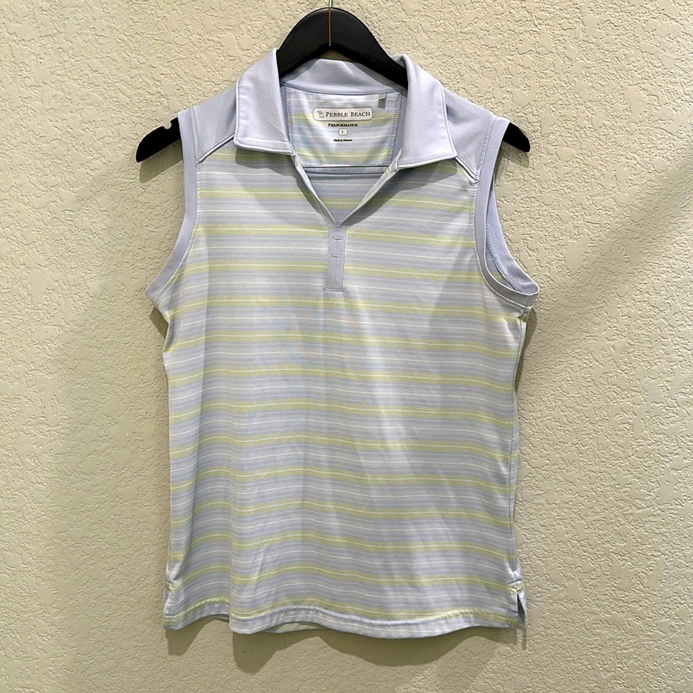 Pebble Beach Women’s Blue Luxe Performance Sleeveless Golf Polo Size L